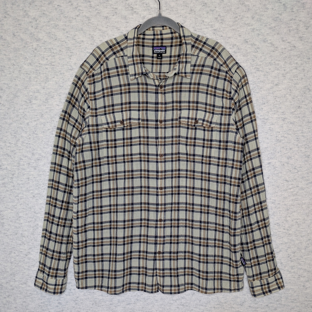Patagonia Organic Cotton Long-Sleeved Steersman Shirt Sz XL Plaid Button Up